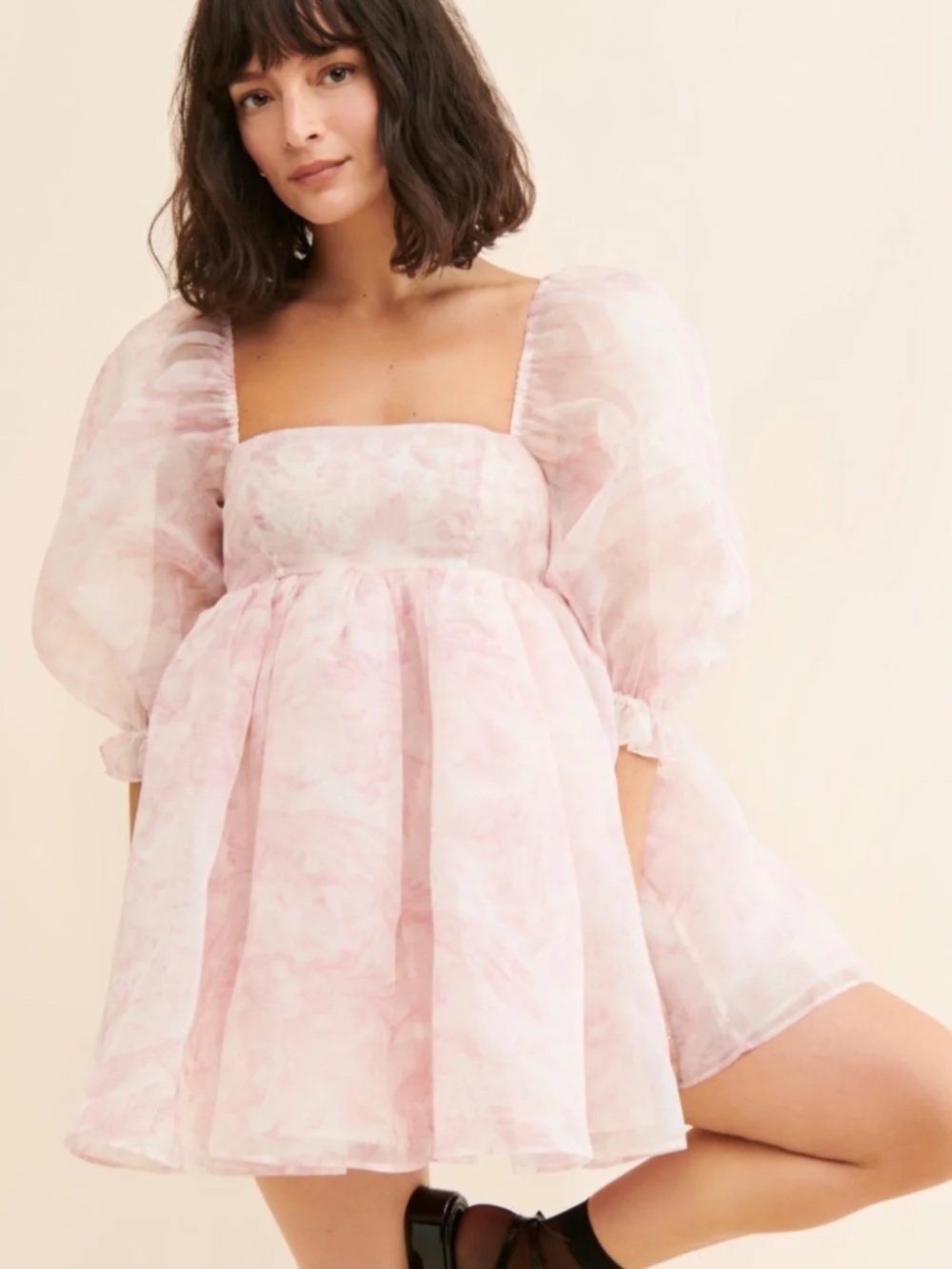 Selkie x Free People Bubble Gum Pink Puff Sleeve Organza Mini Dress XS